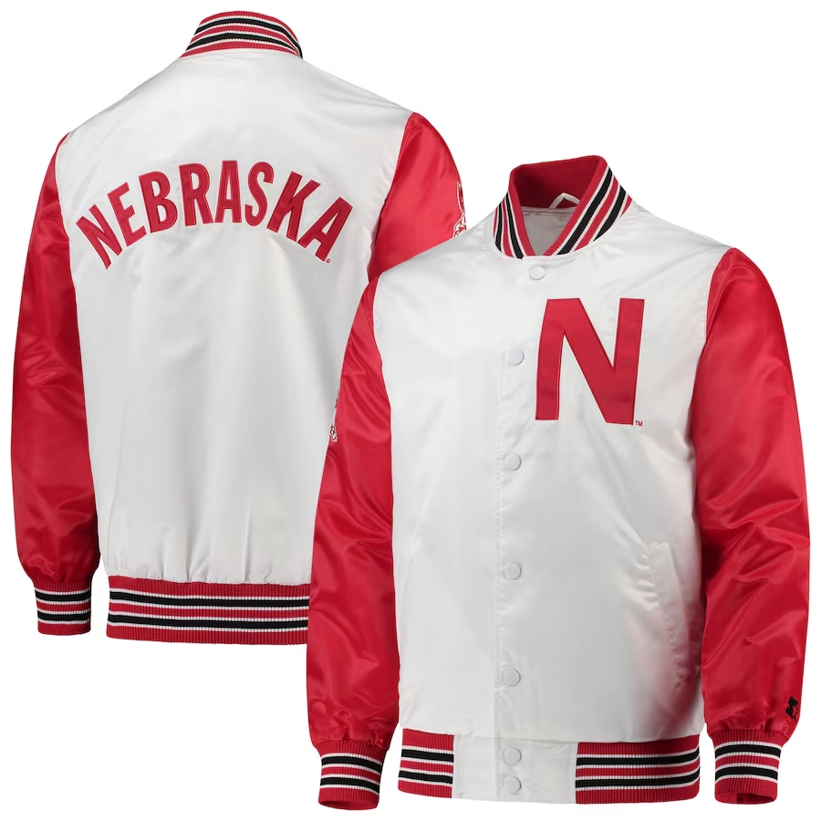 Nebraska Cornhuskers The Legend White/Red Satin Varsity Jacket - Image 4