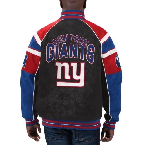 Alternative view of New York Giants  Raglan Black/Blue Suede Leather Varsity Jacket
