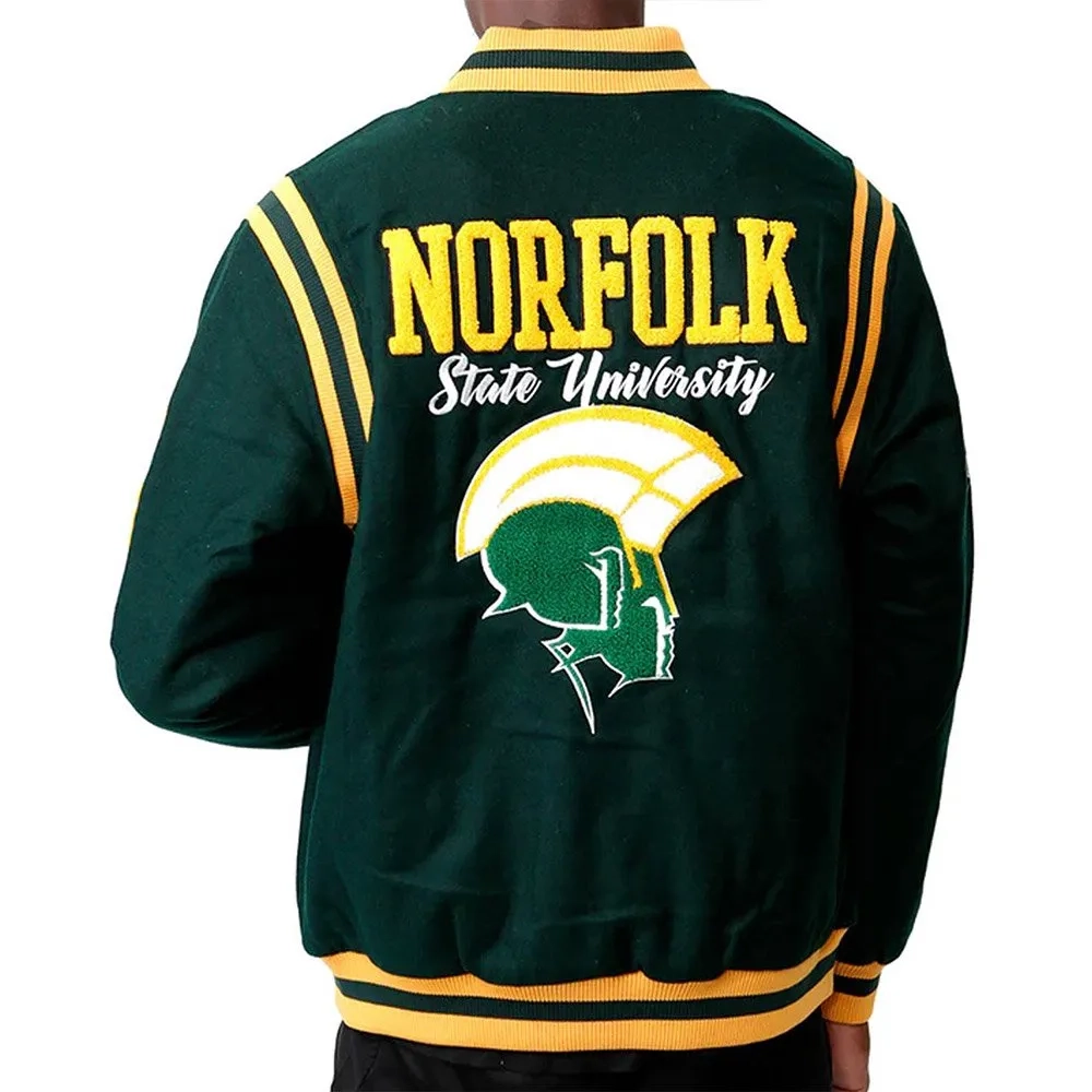 Norfolk State Spartans Green Wool Bomber Varsity Jacket - Image 2