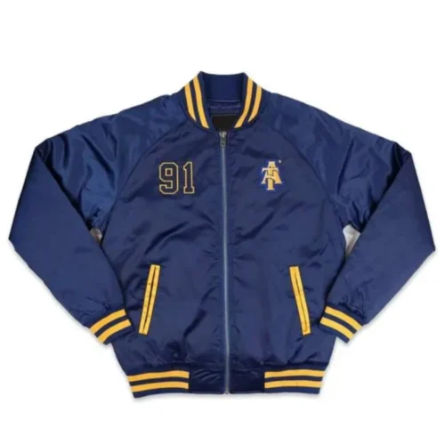 North Carolina Tar Heels A&T 91 Baseball Navy Bomber Satin Varsity Jacket