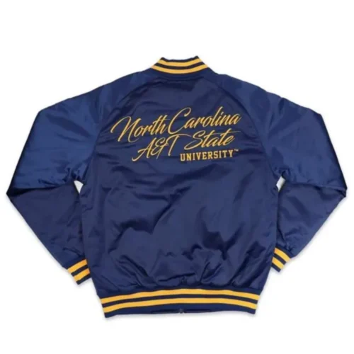 Alternative view of North Carolina Tar Heels A&T 91 Baseball Navy Bomber Satin Varsity Jacket