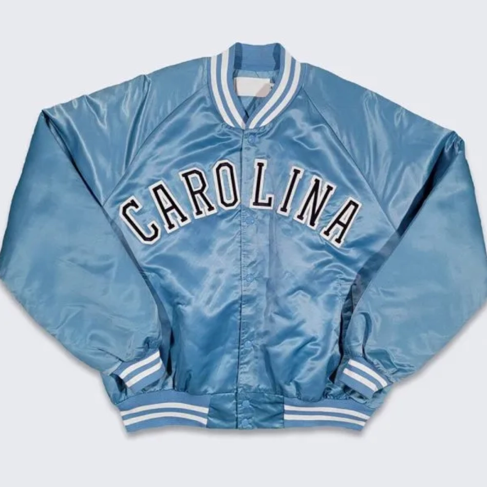North Carolina Tar Heels Vintage Bomber Blue Satin Varsity Jacket
