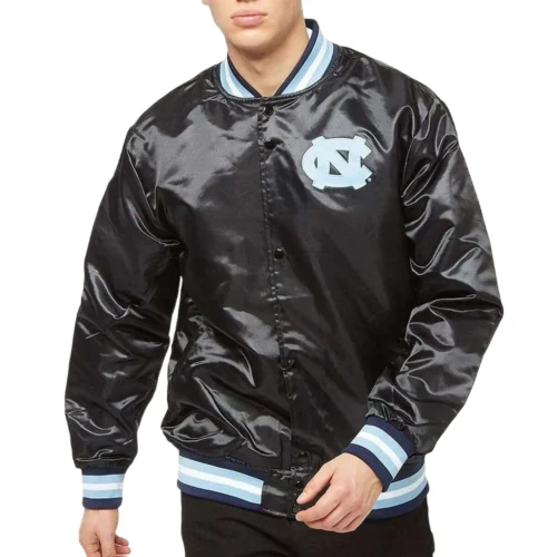 North Carolina Tar Heels Black Satin Varsity Jacket