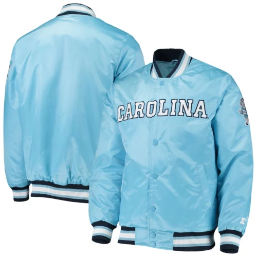 North Carolina Tar Heels O-Line Blue Satin Varsity Jacket - Image 4