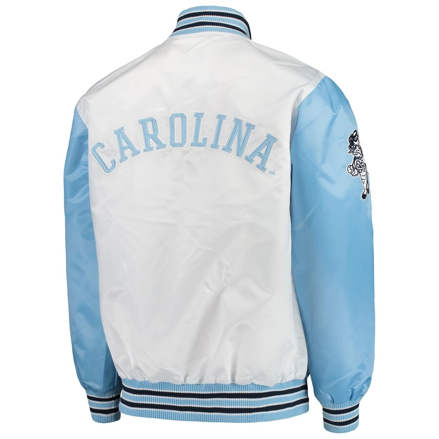 North Carolina Tar Heels The Legend White/Blue Satin Varsity Jacket - Image 4