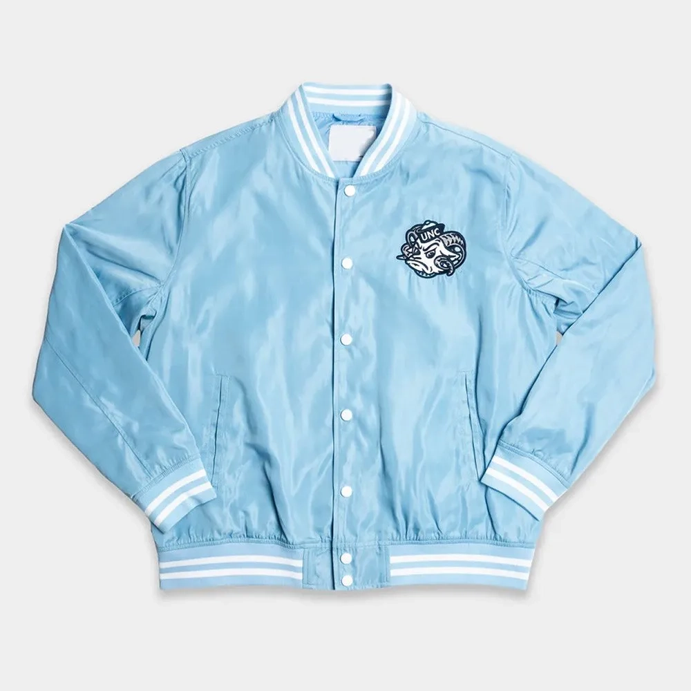 North Carolina Tar Heels Vintage Rameses Bomber Blue Satin Varsity Jacket