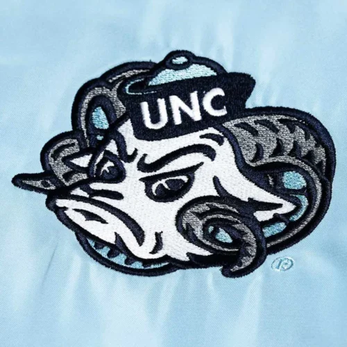 North Carolina Tar Heels Vintage Rameses Bomber Blue Satin Varsity Jacket - Image 4