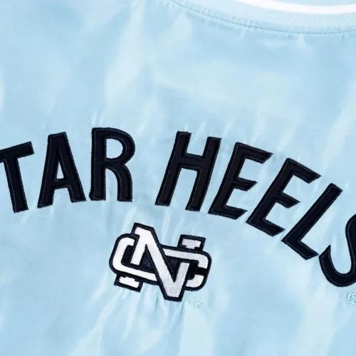 North Carolina Tar Heels Vintage Rameses Bomber Blue Satin Varsity Jacket - Image 3