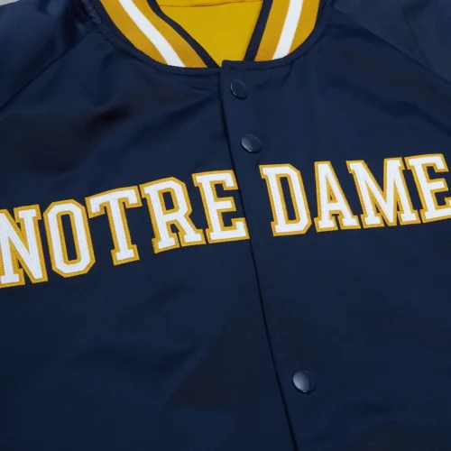 Notre Dame Fighting Irish Throwback Wordmark Satin Navy Varsity Jacket - Image 3