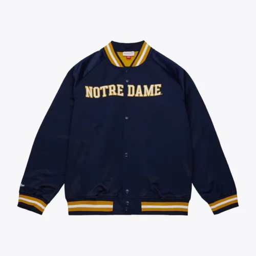 Notre Dame Fighting Irish Throwback Wordmark Satin Navy Varsity Jacket