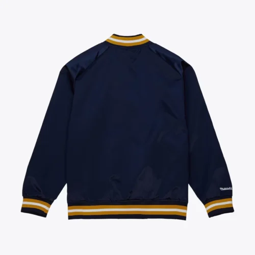 Alternative view of Notre Dame Fighting Irish Throwback Wordmark Satin Navy Varsity Jacket