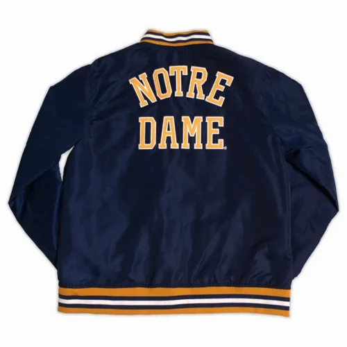 Alternative view of Notre Dame Fighting Irish Script Navy Satin Bomber Varsity Jacket