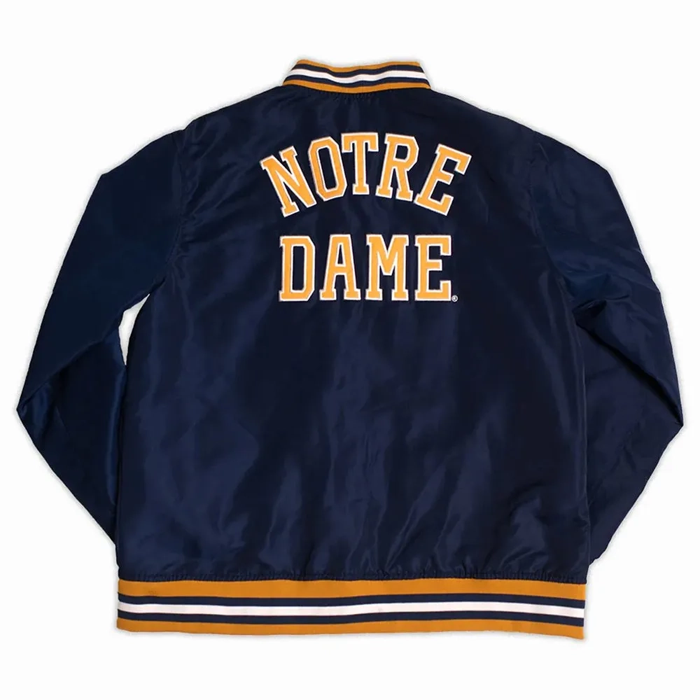 Notre Dame Fighting Irish Script Navy Satin Bomber Varsity Jacket - Image 2