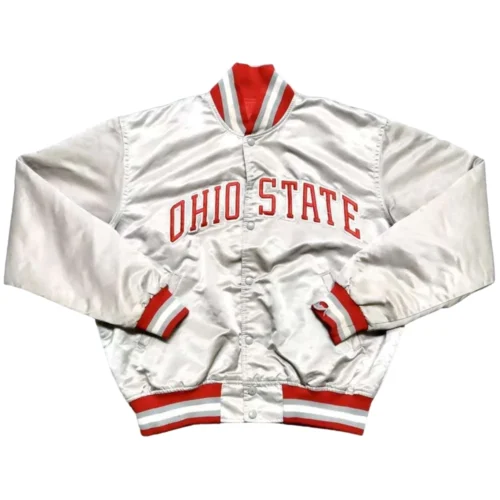 Ohio State Buckeyes Vintage 90’s Silver Satin Varsity Jacket