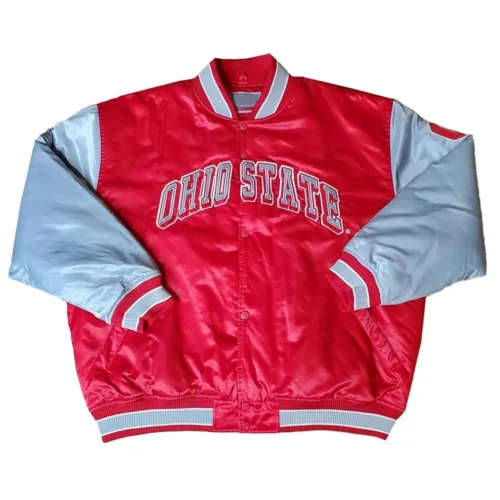 Ohio State Buckeyes Vintage Bomber Red/Gray Satin Varsity Jacket