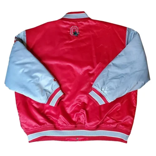 Alternative view of Ohio State Buckeyes Vintage Bomber Red/Gray Satin Varsity Jacket