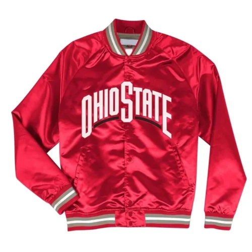Ohio State Buckeyes Throwback Wordmark Red Satin Varsity Jacket