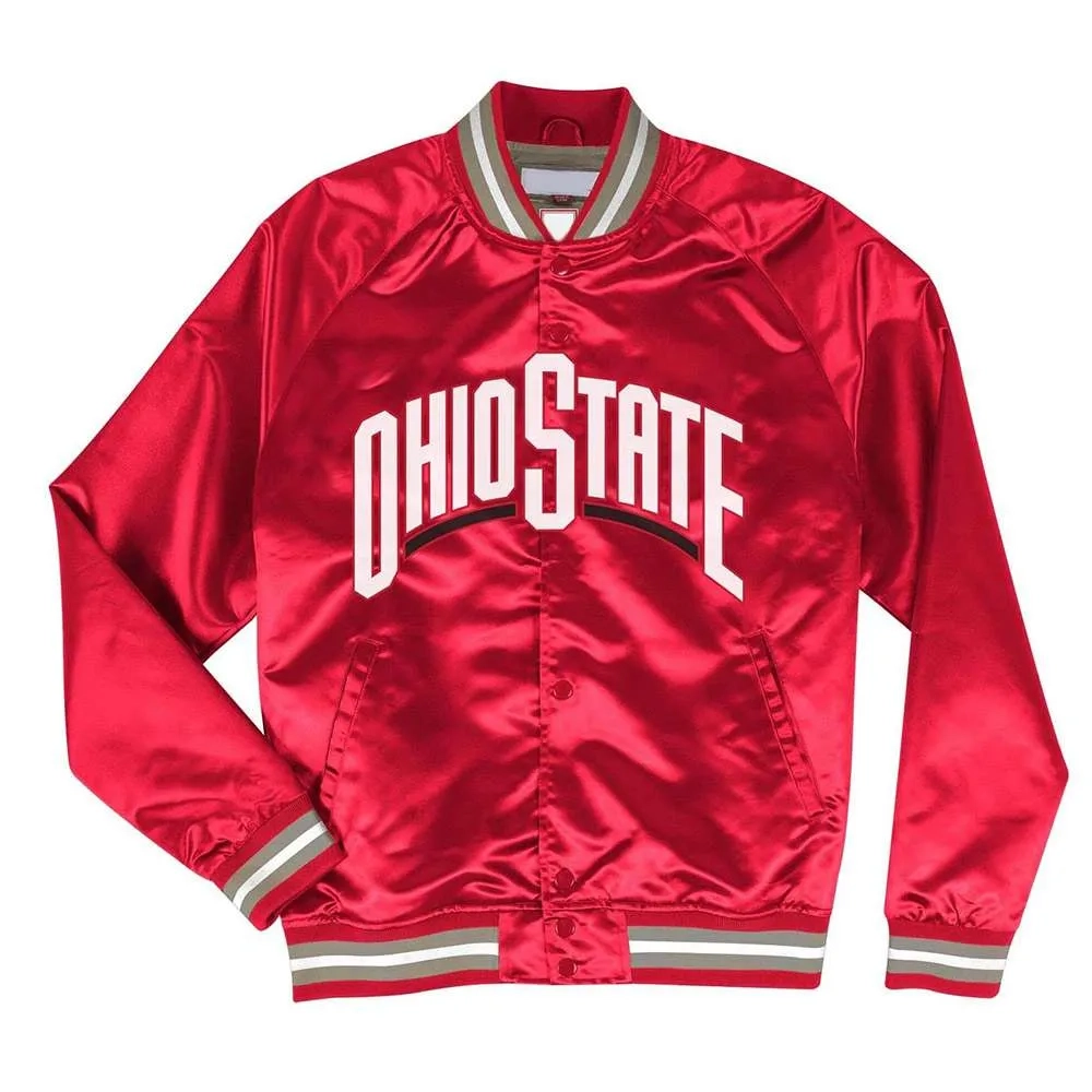 Ohio State Buckeyes Throwback Wordmark Red Satin Varsity Jacket