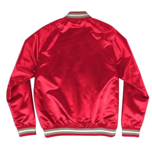 Alternative view of Ohio State Buckeyes Throwback Wordmark Red Satin Varsity Jacket
