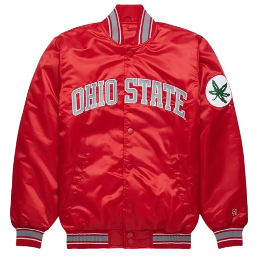 Ohio State Buckeyes Full-Snap Red Satin Varsity Jacket