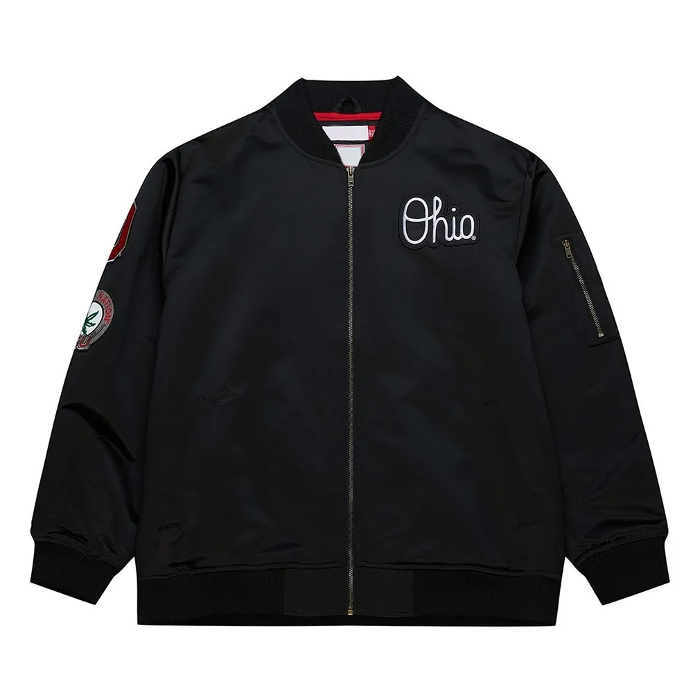 Ohio State Buckeyes Logo Bomber Black Satin Varsity Jacket