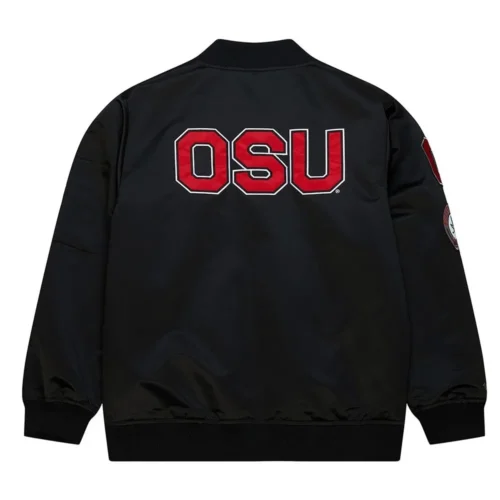Alternative view of Ohio State Buckeyes Logo Bomber Black Satin Varsity Jacket