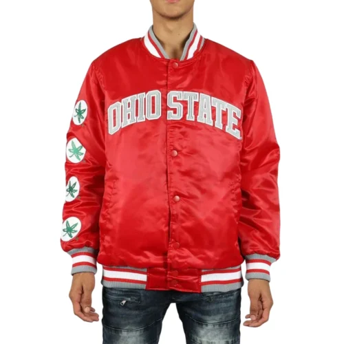 Ohio State Buckeyes Patches Red Satin Varsity Jacket