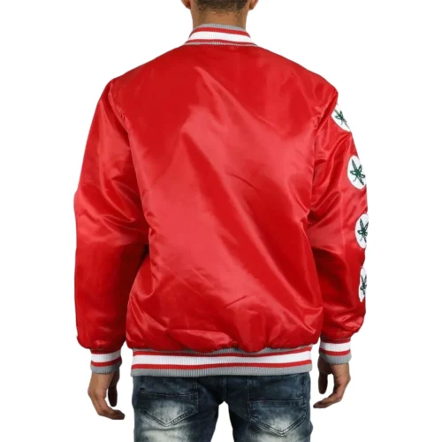 Alternative view of Ohio State Buckeyes Patches Red Satin Varsity Jacket