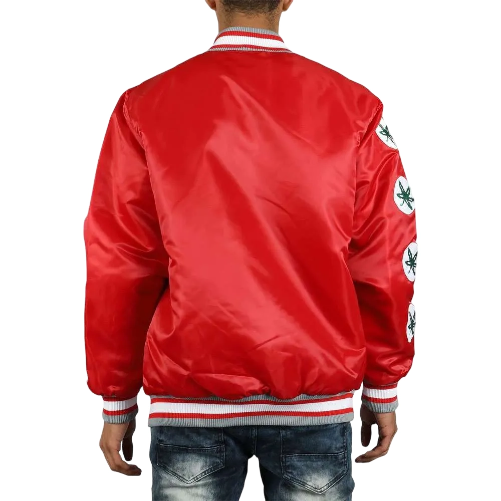 Ohio State Buckeyes Patches Red Satin Varsity Jacket - Image 2