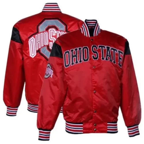 Ohio State Buckeyes Big League Red Satin Varsity Jacket - Image 3