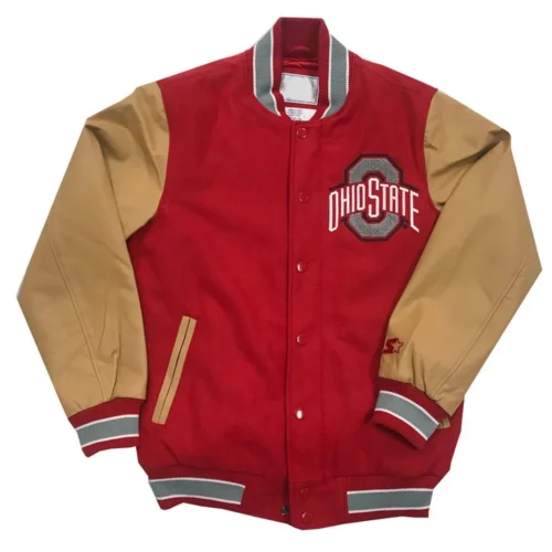 Ohio State Buckeyes Letterman Red/Beige Wool & Leather Varsity Jacket