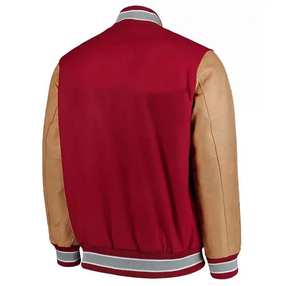 Ohio State Buckeyes Letterman Red/Beige Wool & Leather Varsity Jacket - Image 2