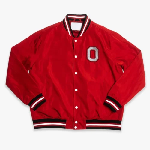 Ohio State Buckeyes Script Logo Bomber Red Satin Varsity Jacket