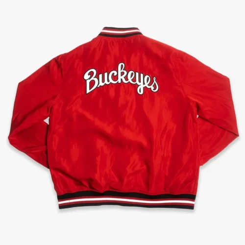 Alternative view of Ohio State Buckeyes Script Logo Bomber Red Satin Varsity Jacket