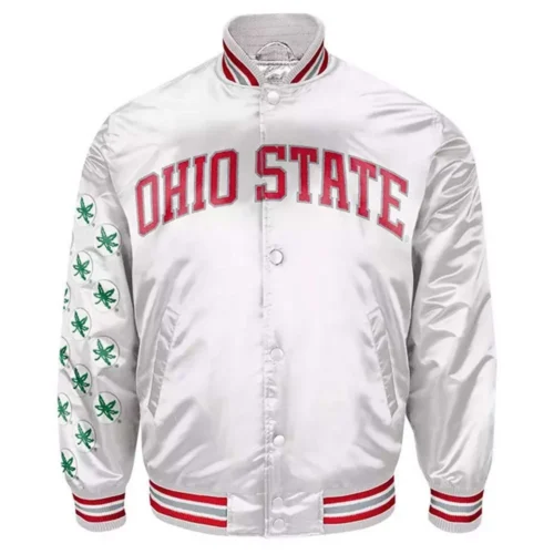 Ohio State Buckeyes Vintage Team Spirit Silver Satin Varsity Jacket