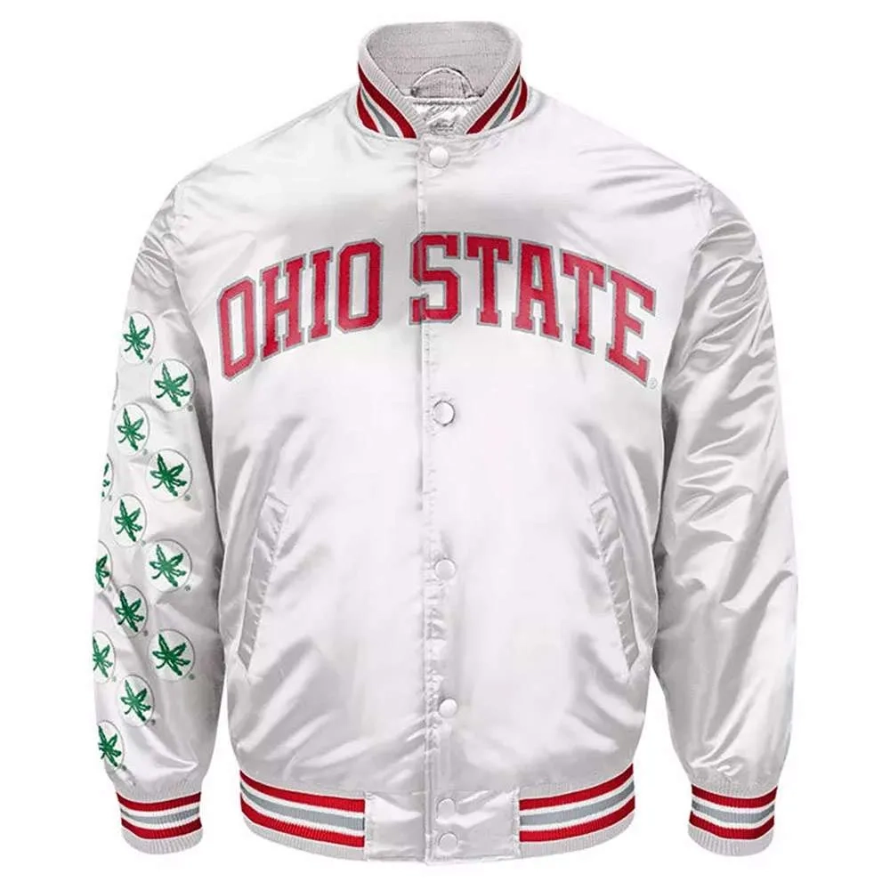 Ohio State Buckeyes Vintage Team Spirit Silver Satin Varsity Jacket