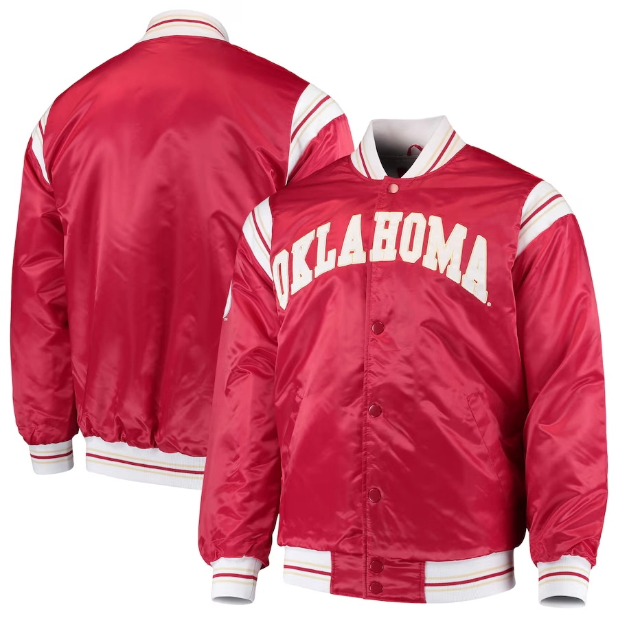Oklahoma Sooners The Enforcer Red Satin Varsity Jacket - Image 4