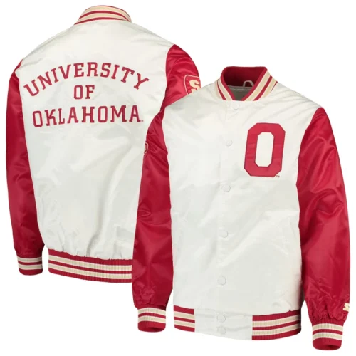 Oklahoma Sooners The Legend White/Red Satin Varsity Jacket - Image 4
