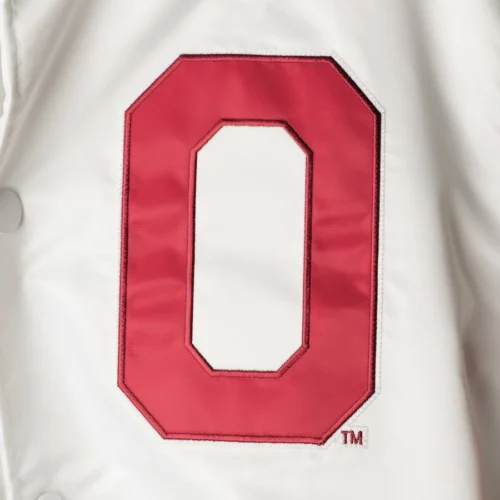 Oklahoma Sooners The Legend White/Red Satin Varsity Jacket - Image 3