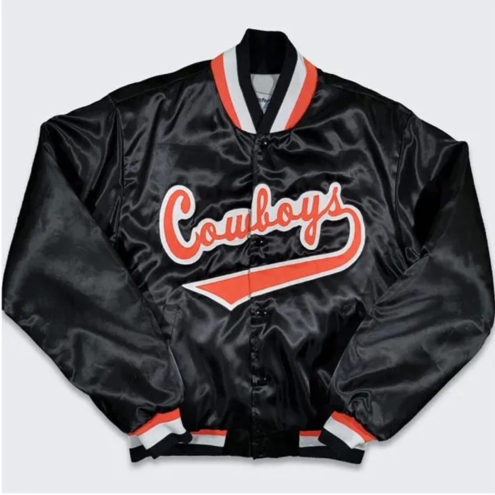 Oklahoma State Cowboys Vintage 90’s Black Bomber Satin Varsity Jacket