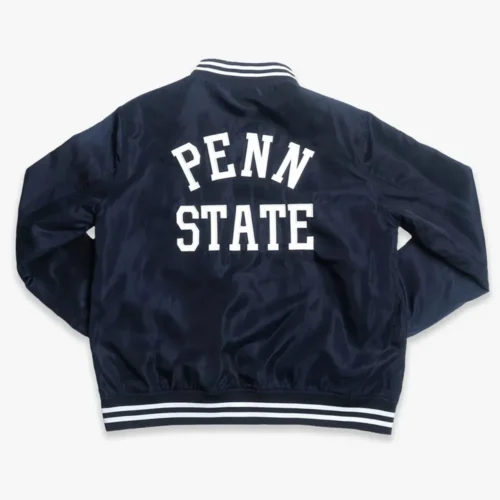 Alternative view of Penn State Nittany Lions Navy Satin Bomber Varsity Jacket