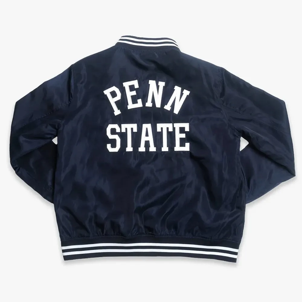 Penn State Nittany Lions Navy Satin Bomber Varsity Jacket - Image 2