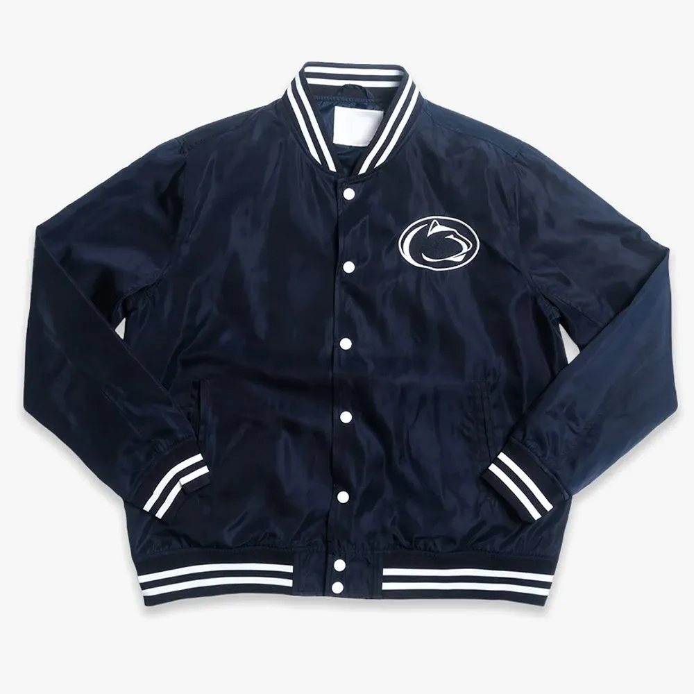 Penn State Nittany Lions Navy Satin Bomber Varsity Jacket