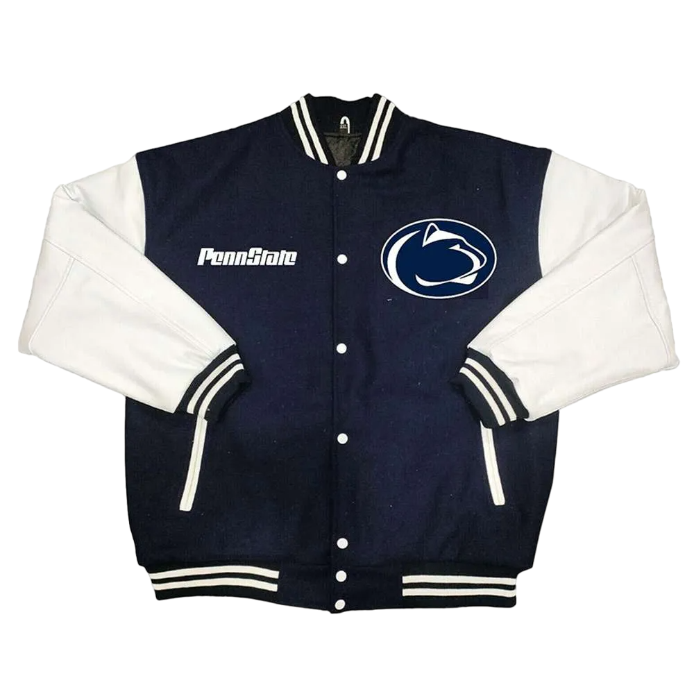Penn State Nittany Lions Wool & Leather Varsity Jacket Navy/White