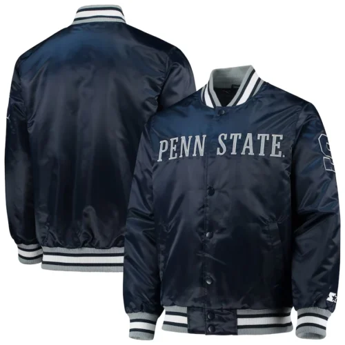 Penn State Nittany Lions O-Line Navy Satin Varsity Jacket - Image 4