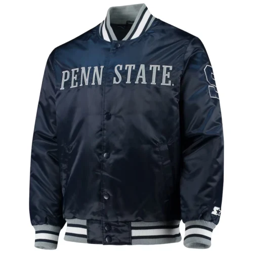 Penn State Nittany Lions O-Line Navy Satin Varsity Jacket