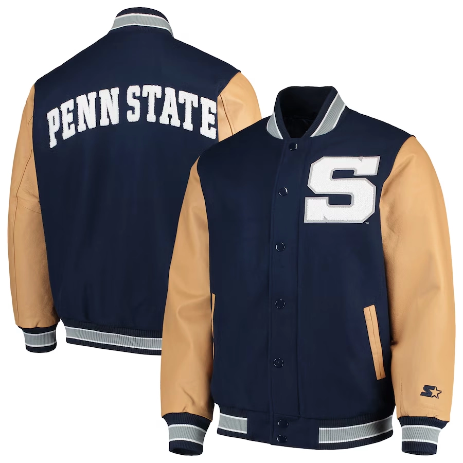Penn State Nittany Lions The Letterman Black/Gold Wool & Leather Varsity Jacket - Image 2