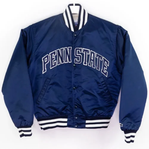 Penn State Nittany Lions Full Snap Navy Satin Varsity Jacket