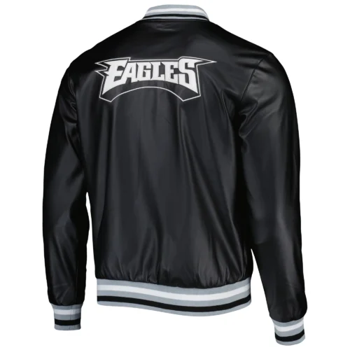 Alternative view of Philadelphia Eagles Metallic Bomber Full-Snap Black Leather Jacket