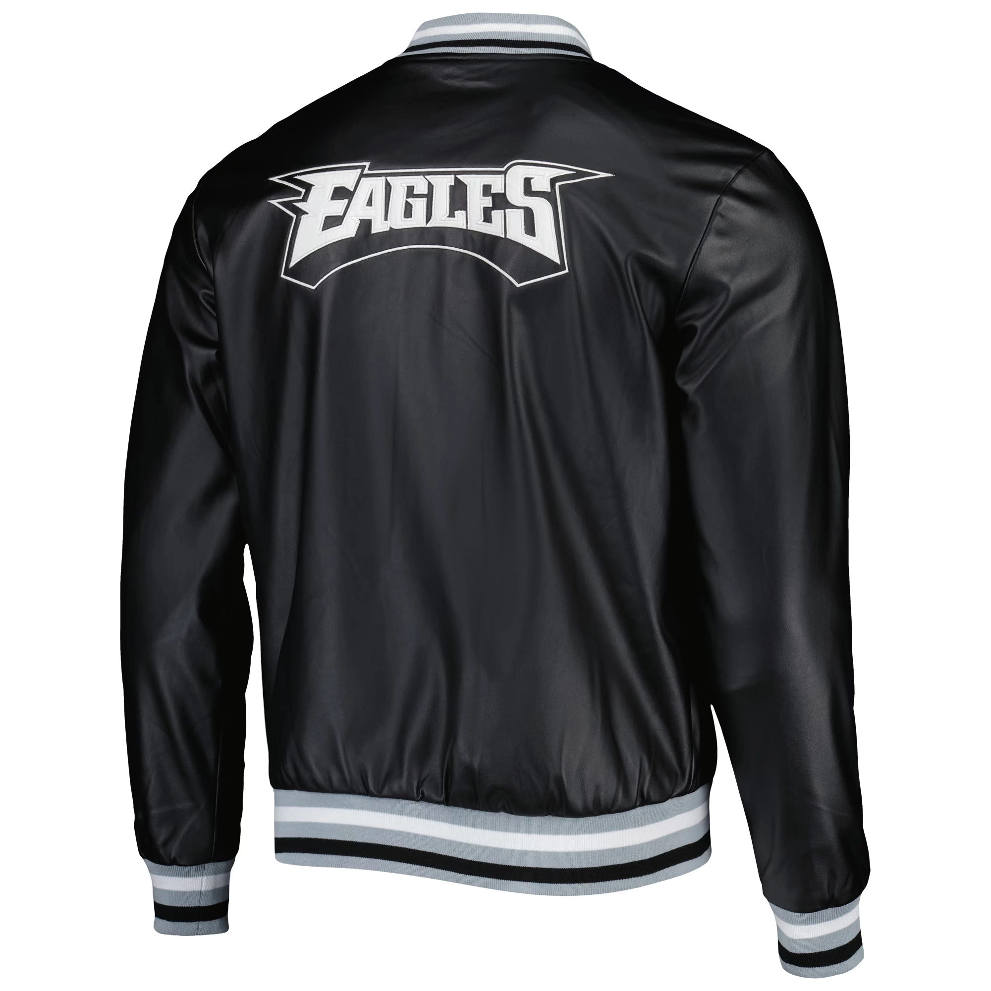 Philadelphia Eagles Metallic Bomber Full-Snap Black Leather Jacket - Image 2
